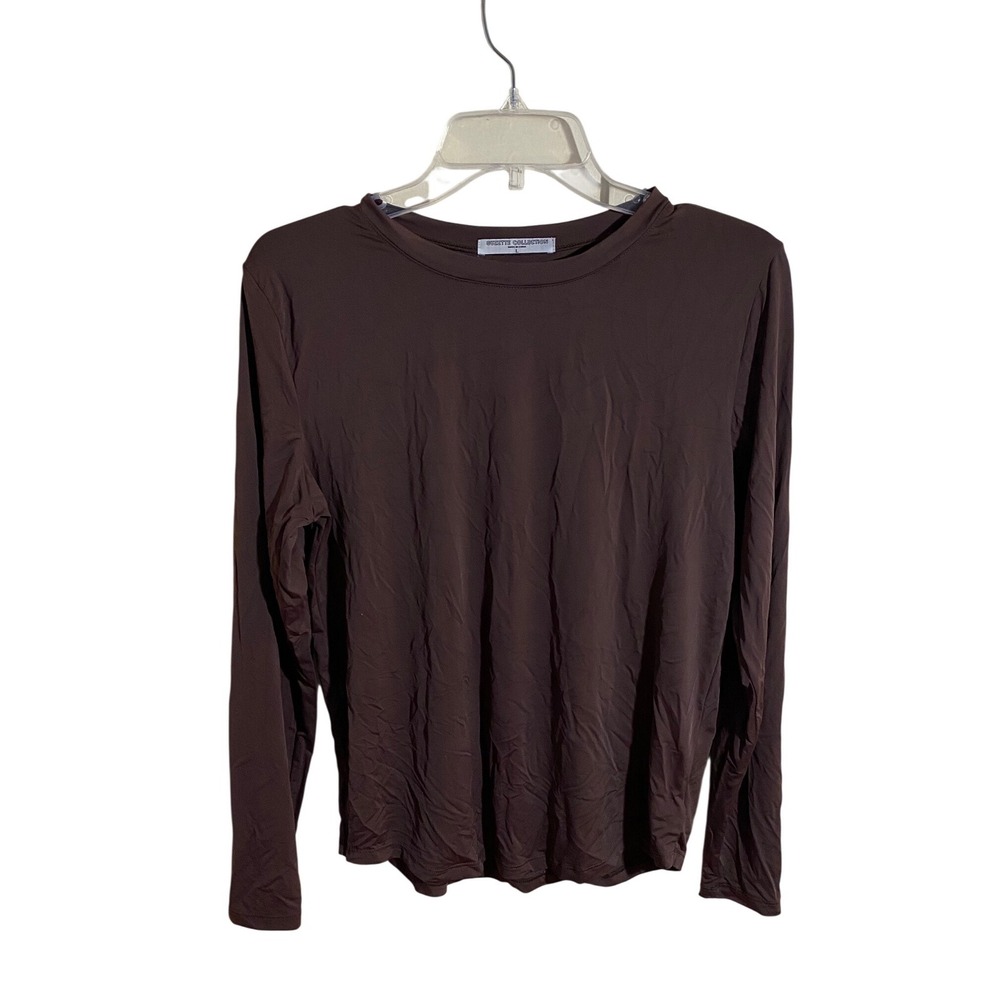 Suzette Collection Brown Long Sleeve Crew Neck‎ Top Size Large Nylon Spandex